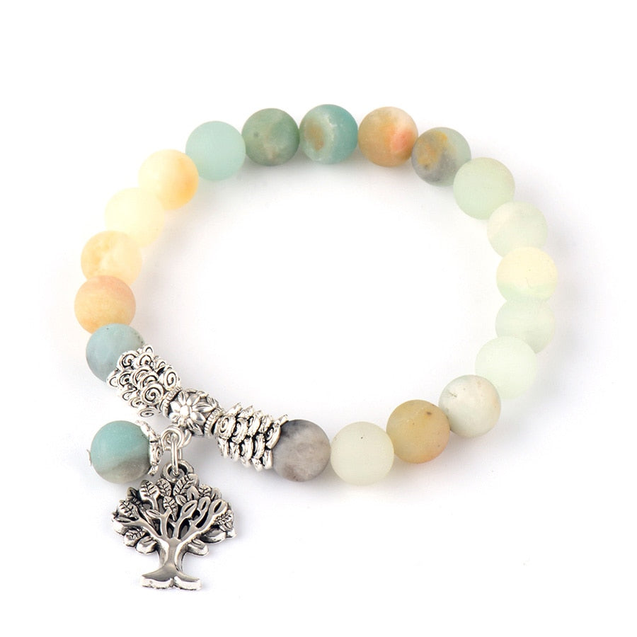 Natural Matte Amazonite Tree of Life Beaded Bracelet