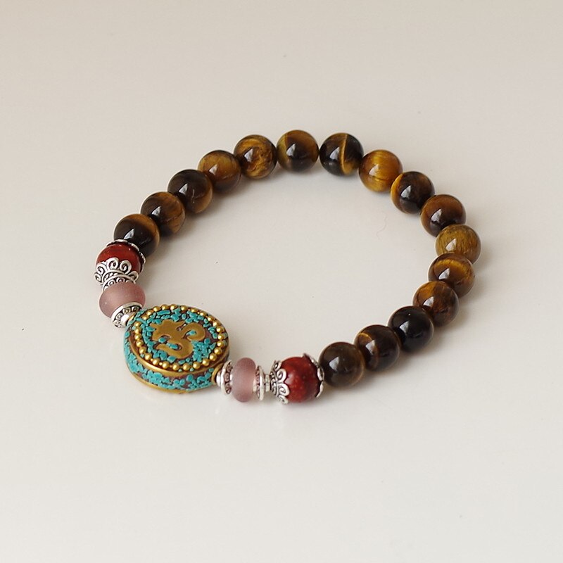 Natural Tiger Eye Beaded OM Bracelet