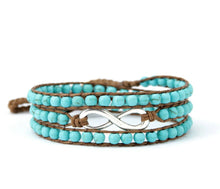 Load image into Gallery viewer, Natural Turquoise Beaded Wrap Bracelet with Infinity Charm
