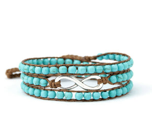 Natural Turquoise Beaded Wrap Bracelet with Infinity Charm
