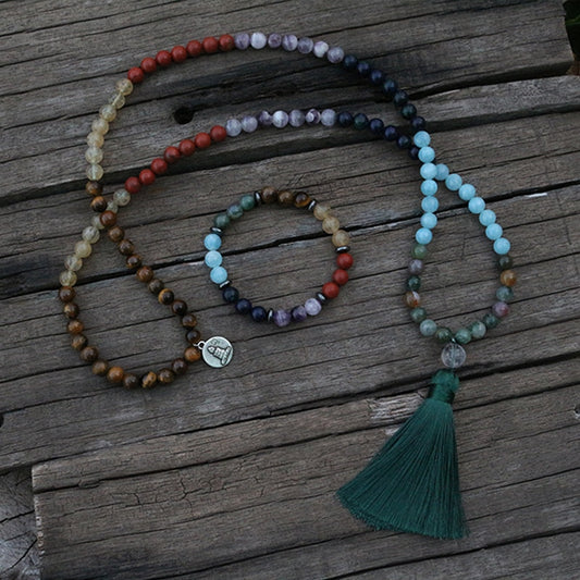 Natural 7 Chakras Gemstones 108 Mala Beads Necklace / Bracelet