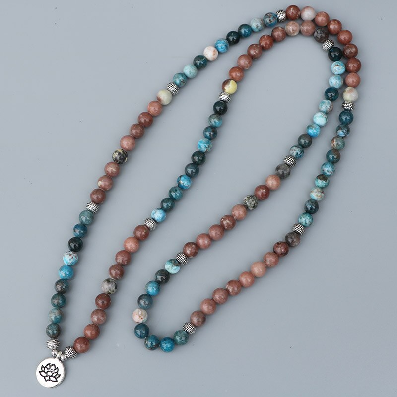 Natural Jasper & Apatite 108 Beads Mala Necklace / Bracelet