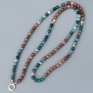 Natural Jasper & Apatite 108 Beads Mala Necklace / Bracelet