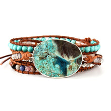 Load image into Gallery viewer, Natural Fossil Flower Jasper Leather Wrap Bracelet
