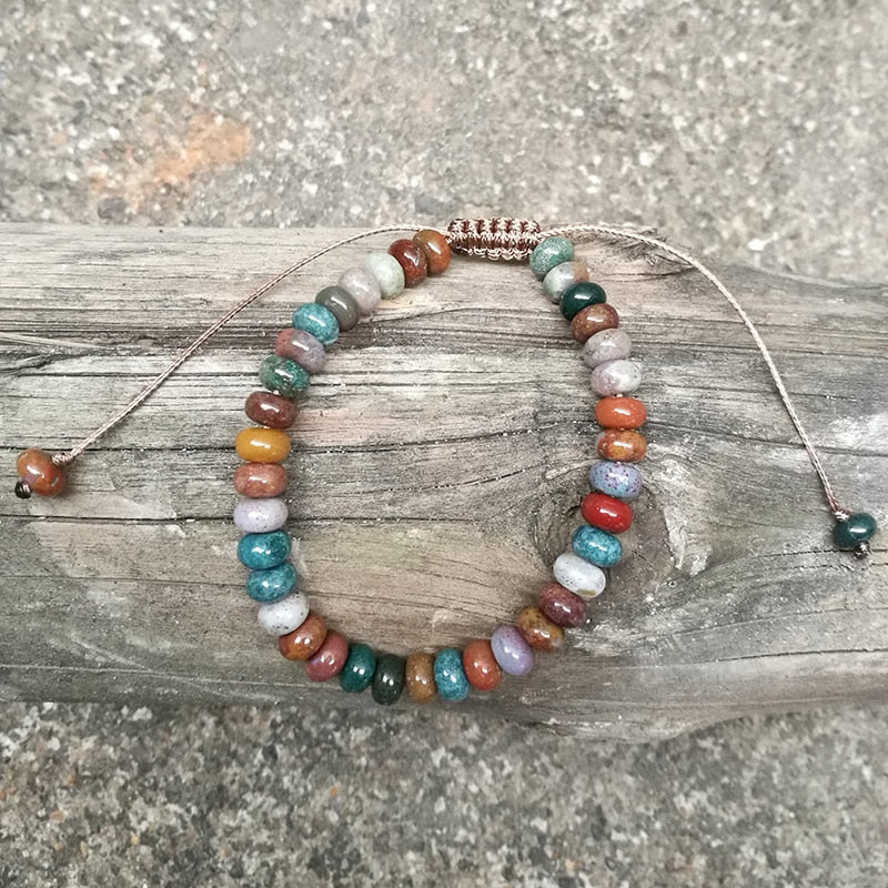 Natural Indian Agate & Ocean Onyx Beaded Bracelet