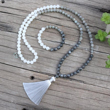 Load image into Gallery viewer, Natural Labradorite &amp; White Quartz 108 Mala Beads Necklace
