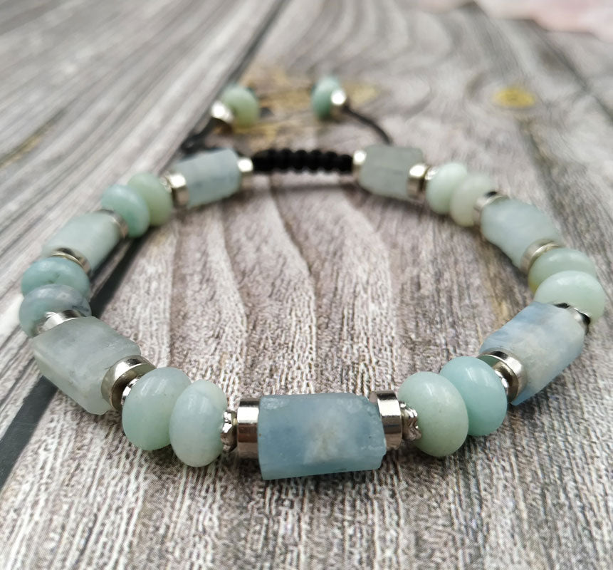 Natural Aquamarine & Amazonite Beaded Bracelet