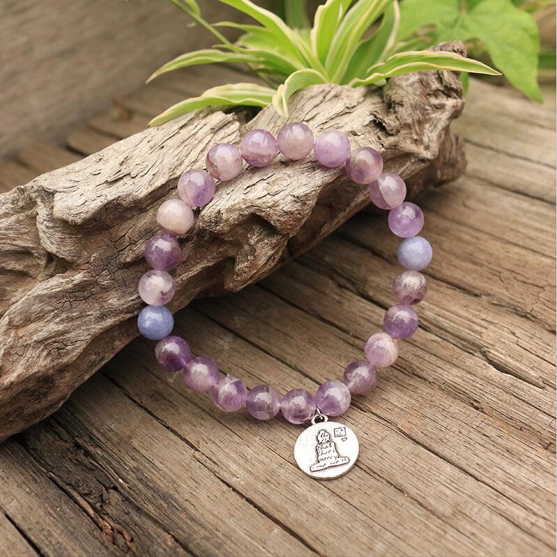 Natural Ghost Amethyst & Lepidolite Beaded Bracelet