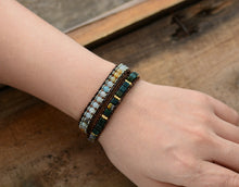 Load image into Gallery viewer, Natural Amazonite, Indian Agate &amp; Onyx Leather Wrap Bracelet
