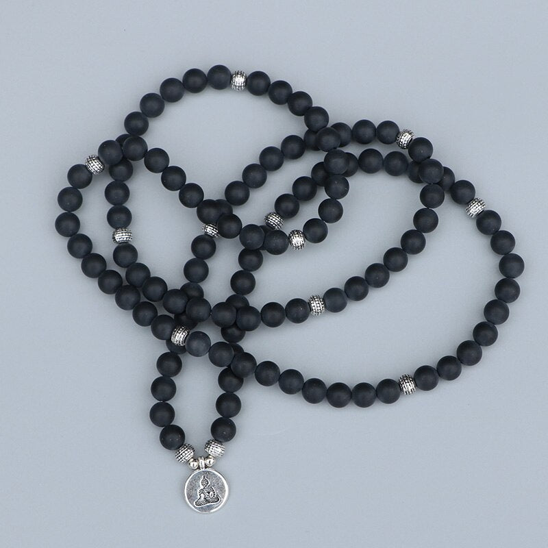 Natural Black Onyx 108 Mala Beads Necklace / Bracelet