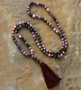 Natural Rhodonite 108 Mala Beads Necklace