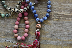 108 Natural 7 Chakra with Kunzite, Jasper, Sodalite, African Turquoise & Rhodonite Bead Mala Necklace