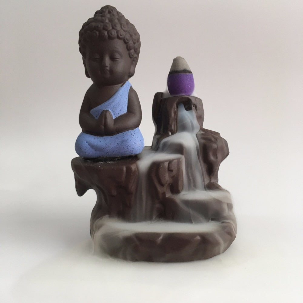 Ceramic Little Buddhist Monk Incense Burner with 10 Incense Cones