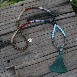 Natural 7 Chakras Gemstones 108 Mala Beads Necklace / Bracelet