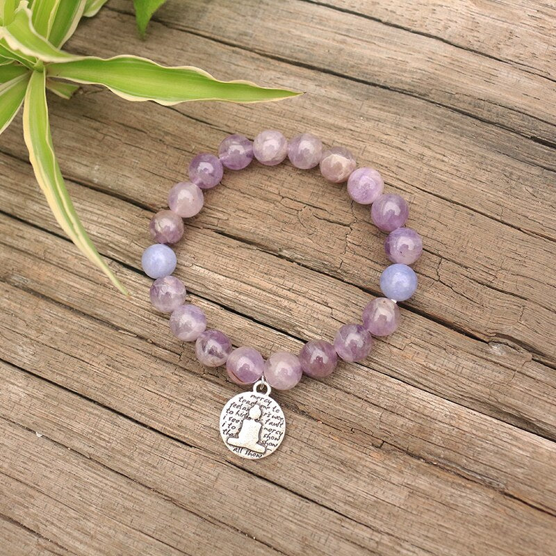 Natural Ghost Amethyst & Lepidolite Beaded Bracelet