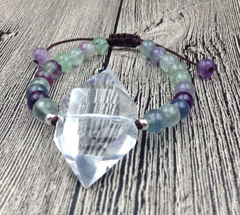 Natural Fluorite & Clear Quartz Beaded Bracelet