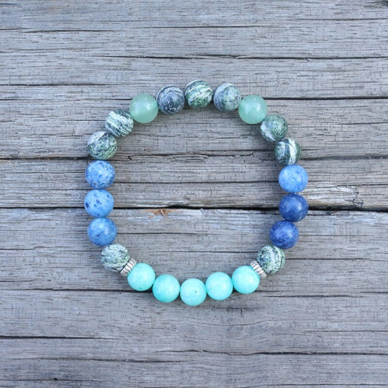 Natural Amazonite, Aventurine & Jasper Heart Chakra 108 Mala Beads Necklace