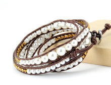 Load image into Gallery viewer, Natural Shell Pearls Leather Wrap Bracelet
