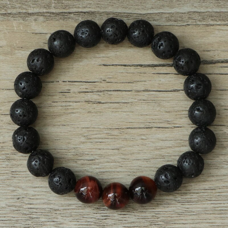 Natural Lava Stones & Tiger Eye Aromatherapy Beaded Bracelet