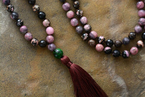 Natural Rhodonite 108 Mala Beads Necklace
