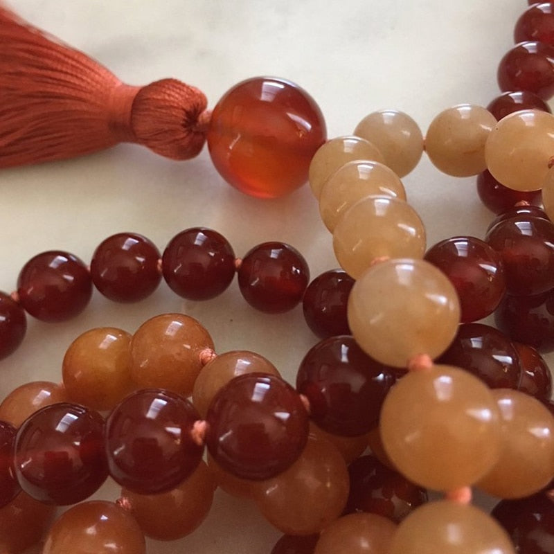 Natural Red Onyx & Orange Aventurine 108 Beads Mala Necklace