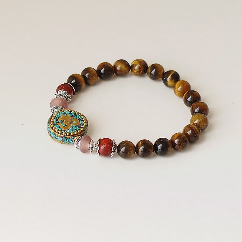 Natural Tiger Eye Beaded OM Bracelet