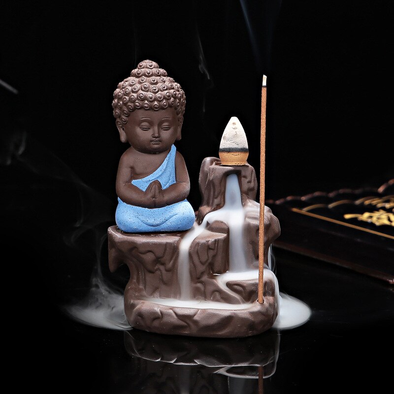 Ceramic Little Buddhist Monk Incense Burner with 10 Incense Cones