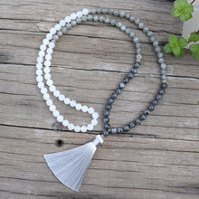 Load image into Gallery viewer, Natural Labradorite &amp; White Quartz 108 Mala Beads Necklace
