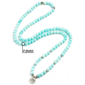 Natural Blue Chalcedony 108 Mala Beads Necklace / Bracelet
