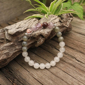 Natural White Quartz, Ghost Amethyst & Labradorite 108 Beads Mala Crown Chakra Necklace / Bracelet