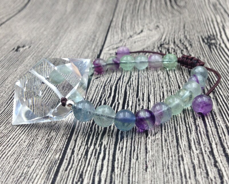 Natural Fluorite & Clear Quartz Beaded Bracelet