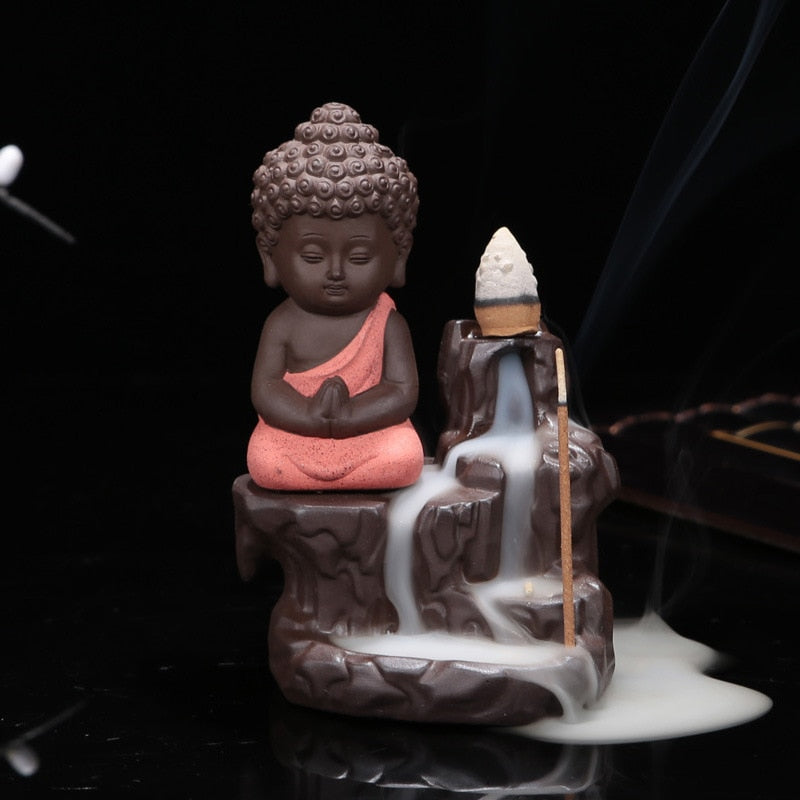 Ceramic Little Buddhist Monk Incense Burner with 10 Incense Cones