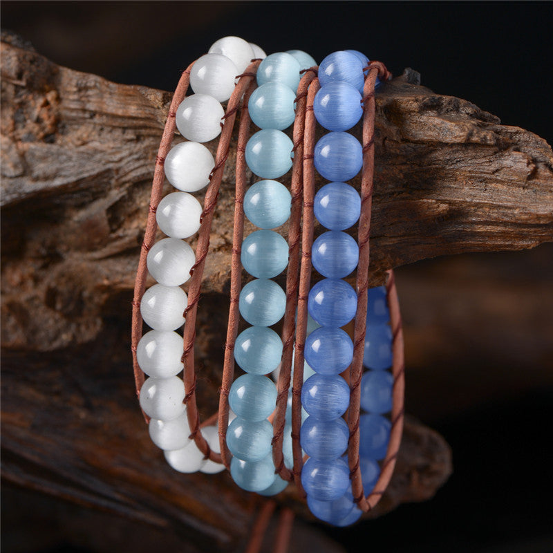 Natural Opal Beads Leather Wrap Bracelet