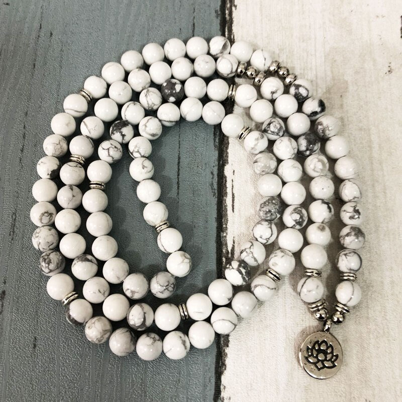 Natural Howlite 108 Mala Beads Necklace / Bracelet