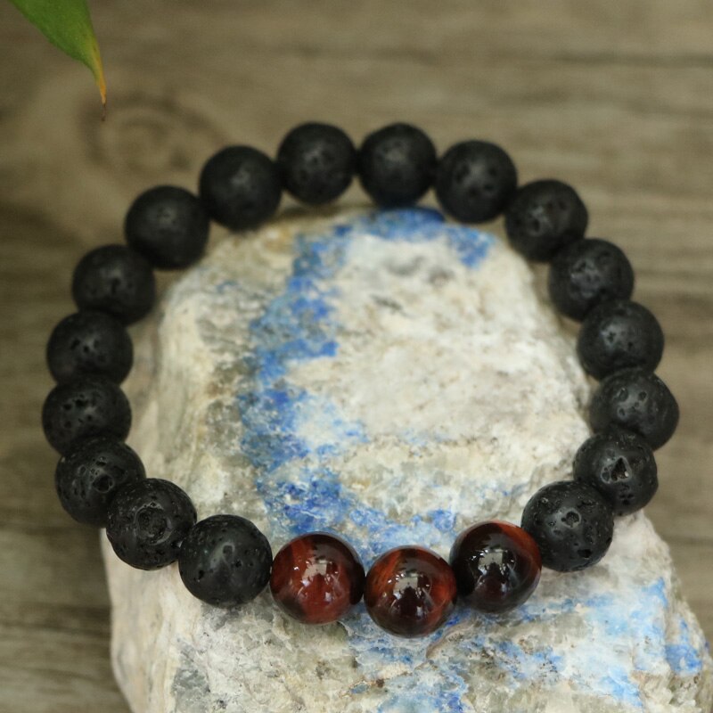 Natural Lava Stones & Tiger Eye Aromatherapy Beaded Bracelet