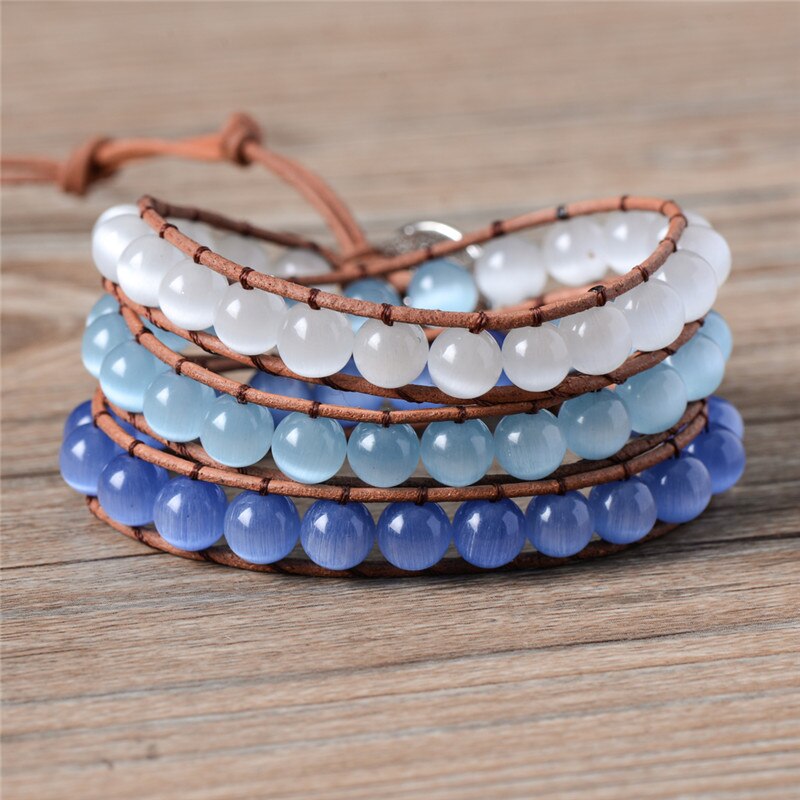 Natural Opal Beads Leather Wrap Bracelet