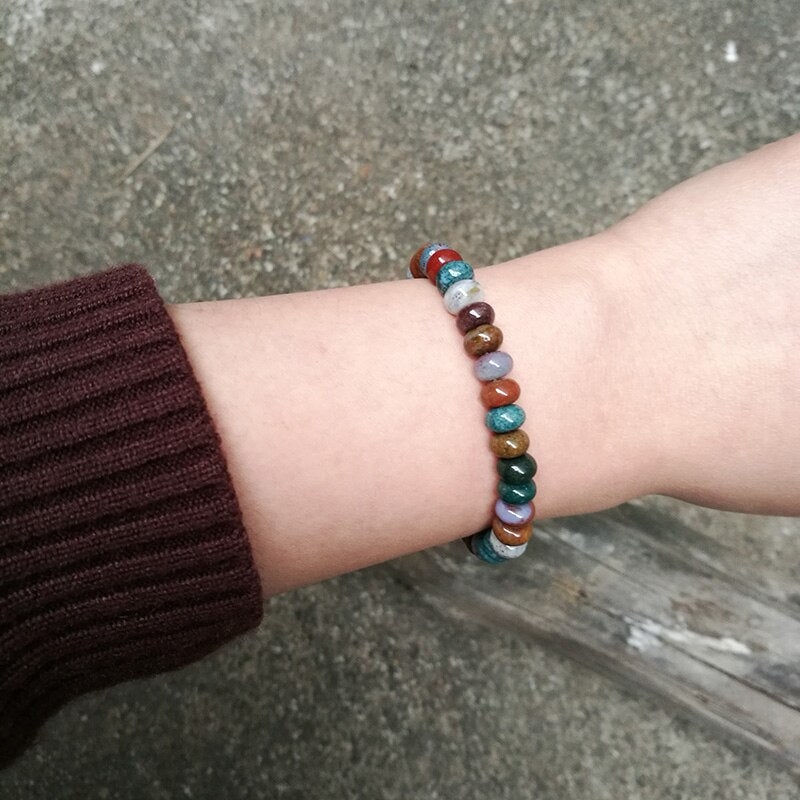 Natural Indian Agate & Ocean Onyx Beaded Bracelet