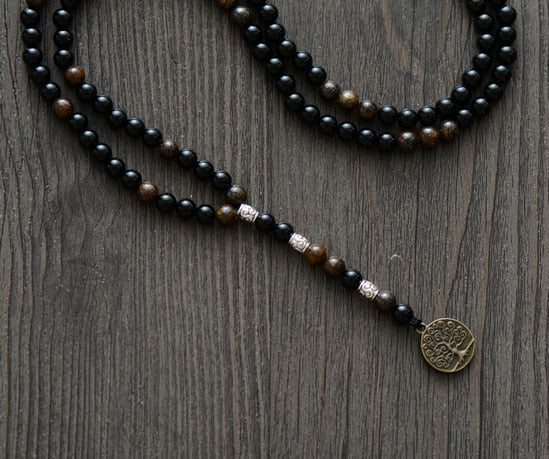 Natural Black Onyx & Bronzite Beaded Necklace