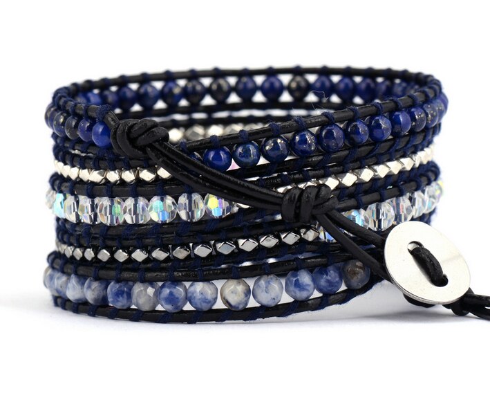 Natural Lapis Lazuli & Sodalite Leather Wrap Bracelet