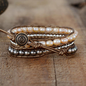 Natural Gold & Silver Sheen Freshwater Pearls Wrap Bracelet