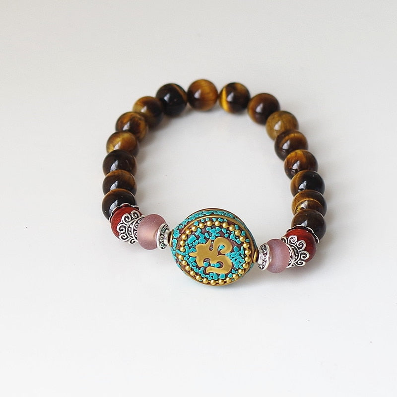 Natural Tiger Eye Beaded OM Bracelet