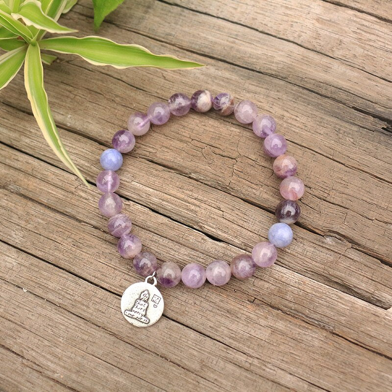 Natural Ghost Amethyst & Lepidolite Beaded Bracelet