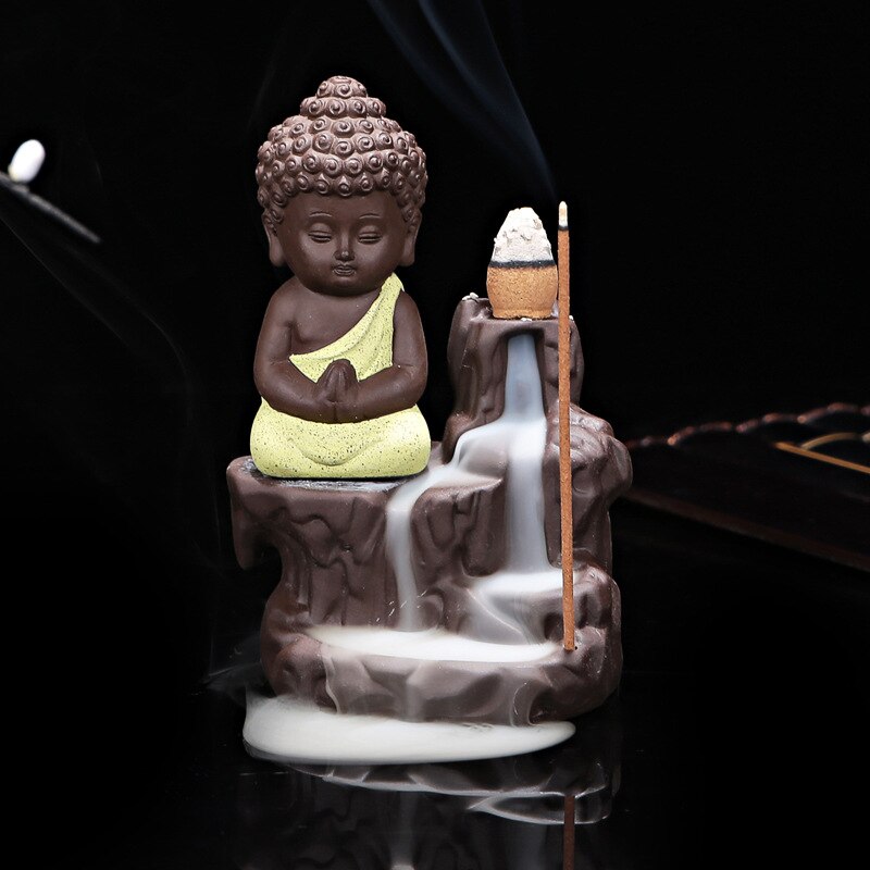 Ceramic Little Buddhist Monk Incense Burner with 10 Incense Cones