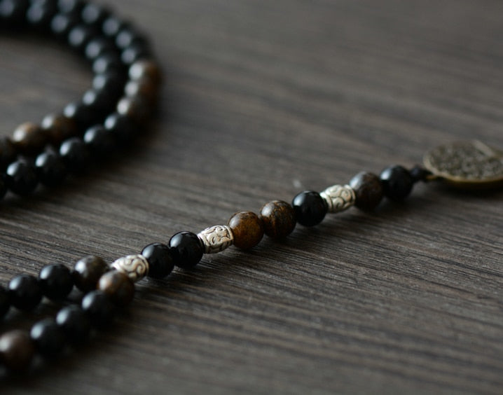 Natural Black Onyx & Bronzite Beaded Necklace