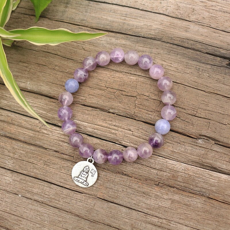 Natural Ghost Amethyst & Lepidolite Beaded Bracelet