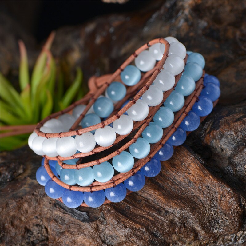 Natural Opal Beads Leather Wrap Bracelet