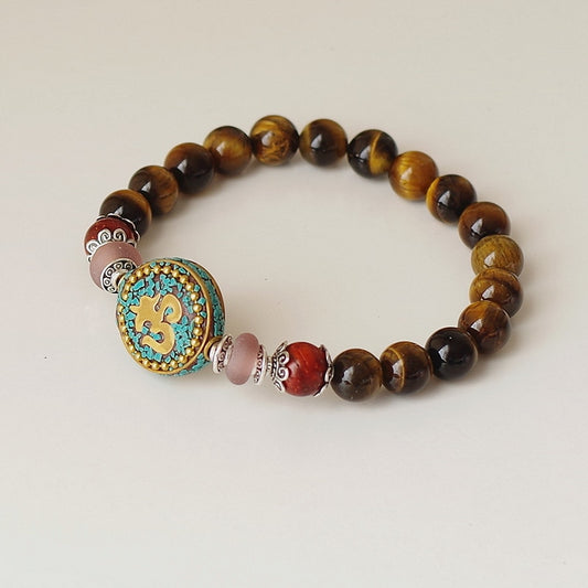 Natural Tiger Eye Beaded OM Bracelet