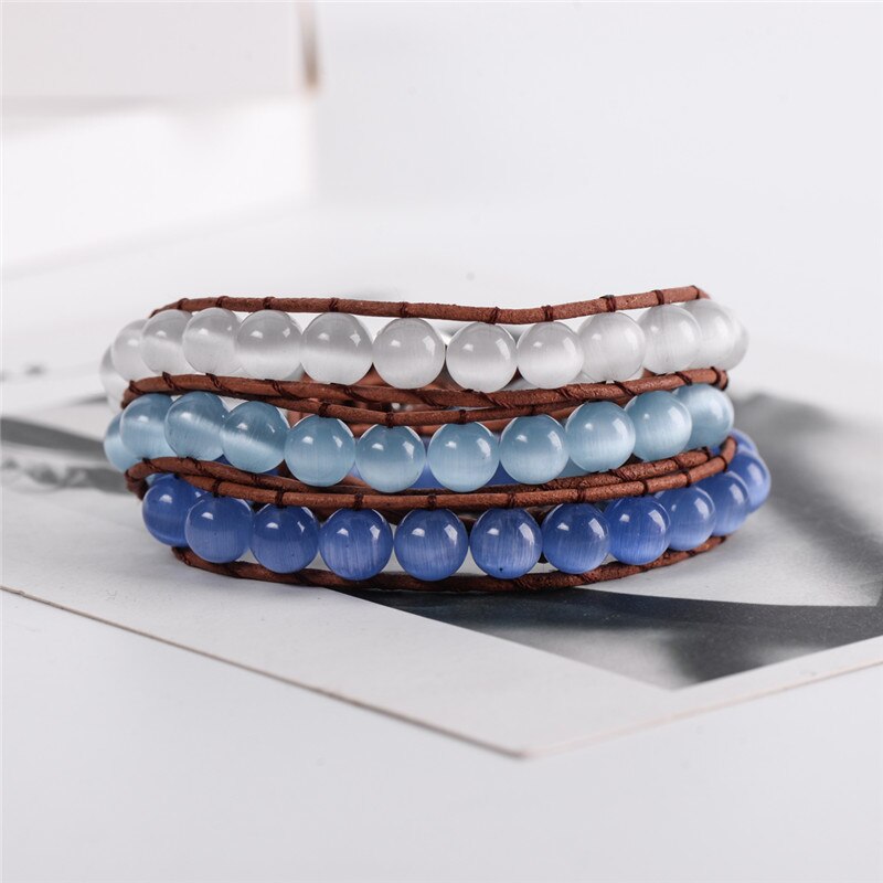 Natural Opal Beads Leather Wrap Bracelet