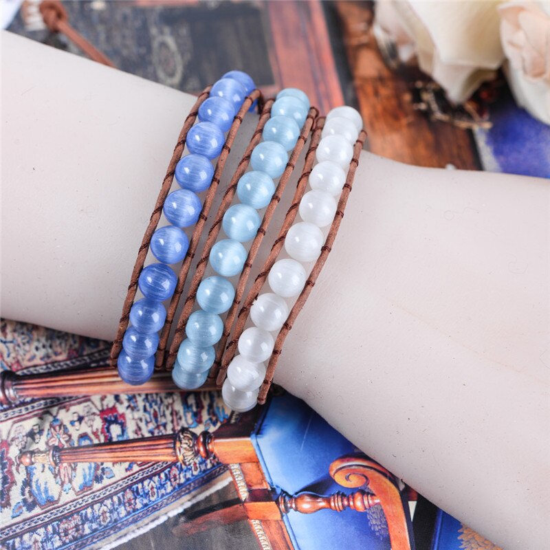 Natural Opal Beads Leather Wrap Bracelet