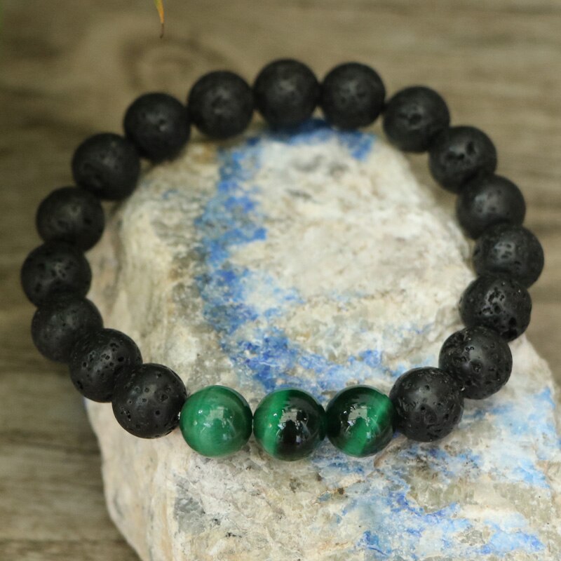 Natural Lava Stones & Tiger Eye Aromatherapy Beaded Bracelet